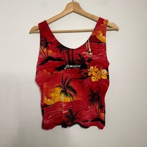 Vibrant Red Tropical Tank Top